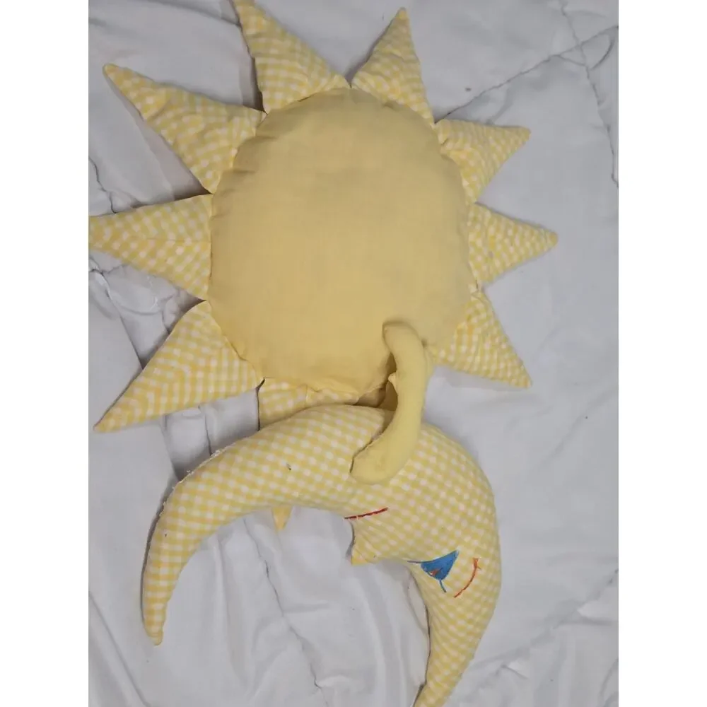 Pair Vintage 60s Celestial Whimsigoth Plaid Sun Moon Stuffed Pillows No Brand